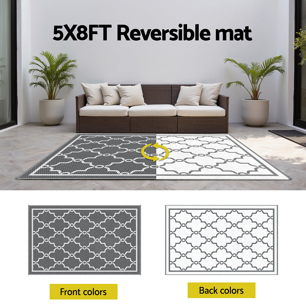 Gardeon Outdoor Rugs 152x244cm Large Carpet Reversible Area Mat PP Dual-Sided Patio Rug Maroc