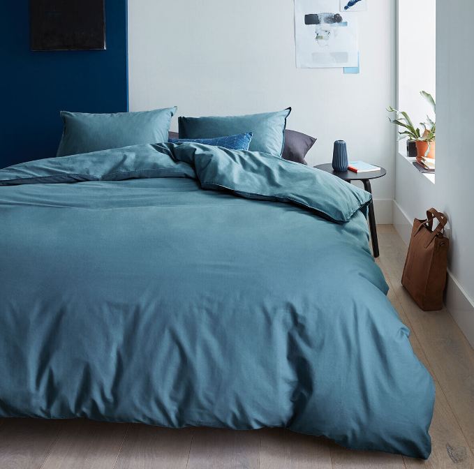 Organic Cotton Basic Blue Grey Quilt Cover Sets by Bedding House Queen
