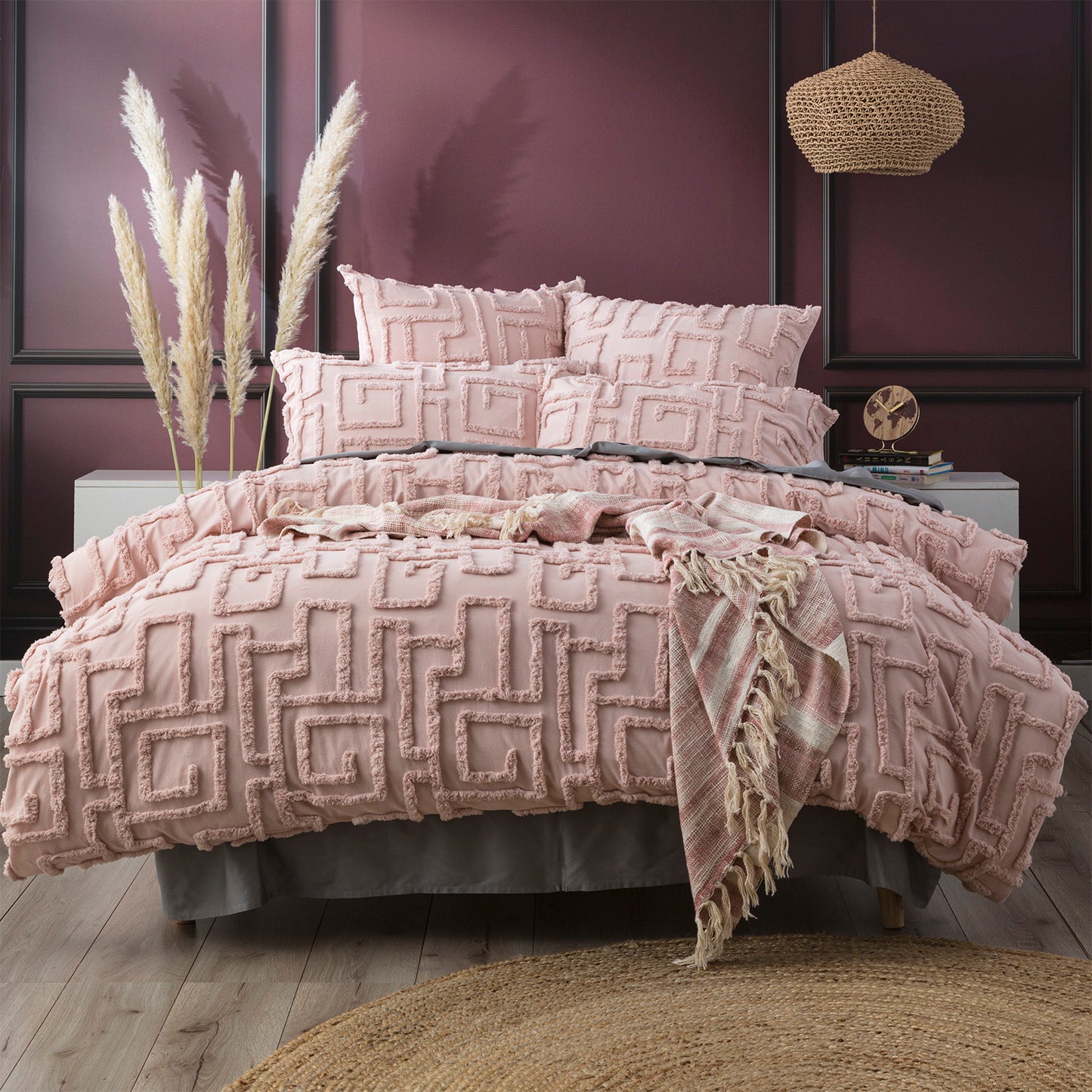 Riley Vintage Washed Cotton Chenille Tufted Silver Quilt Cover Set by Renee Taylor Queen