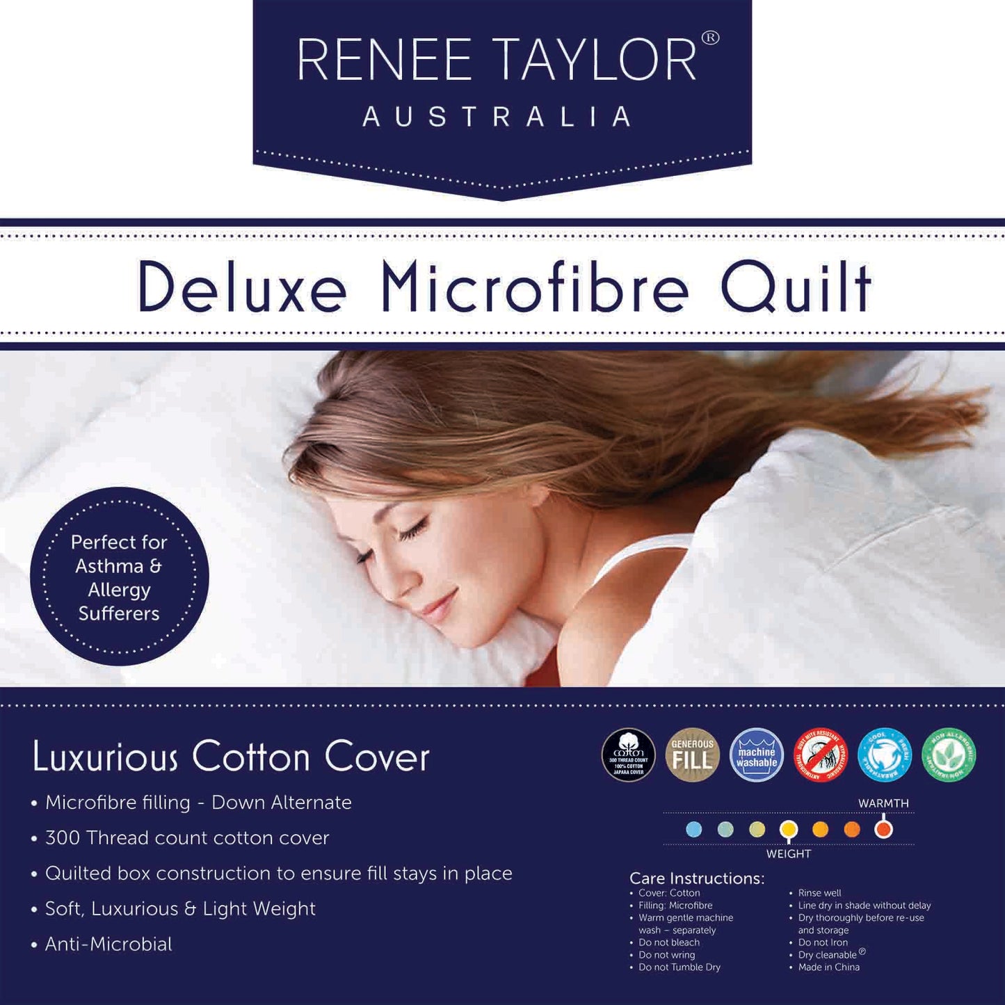 600 GSM Deluxe High Loft Quilt With Cotton Cover Premium Microfiber Filling by Renee Taylor Double