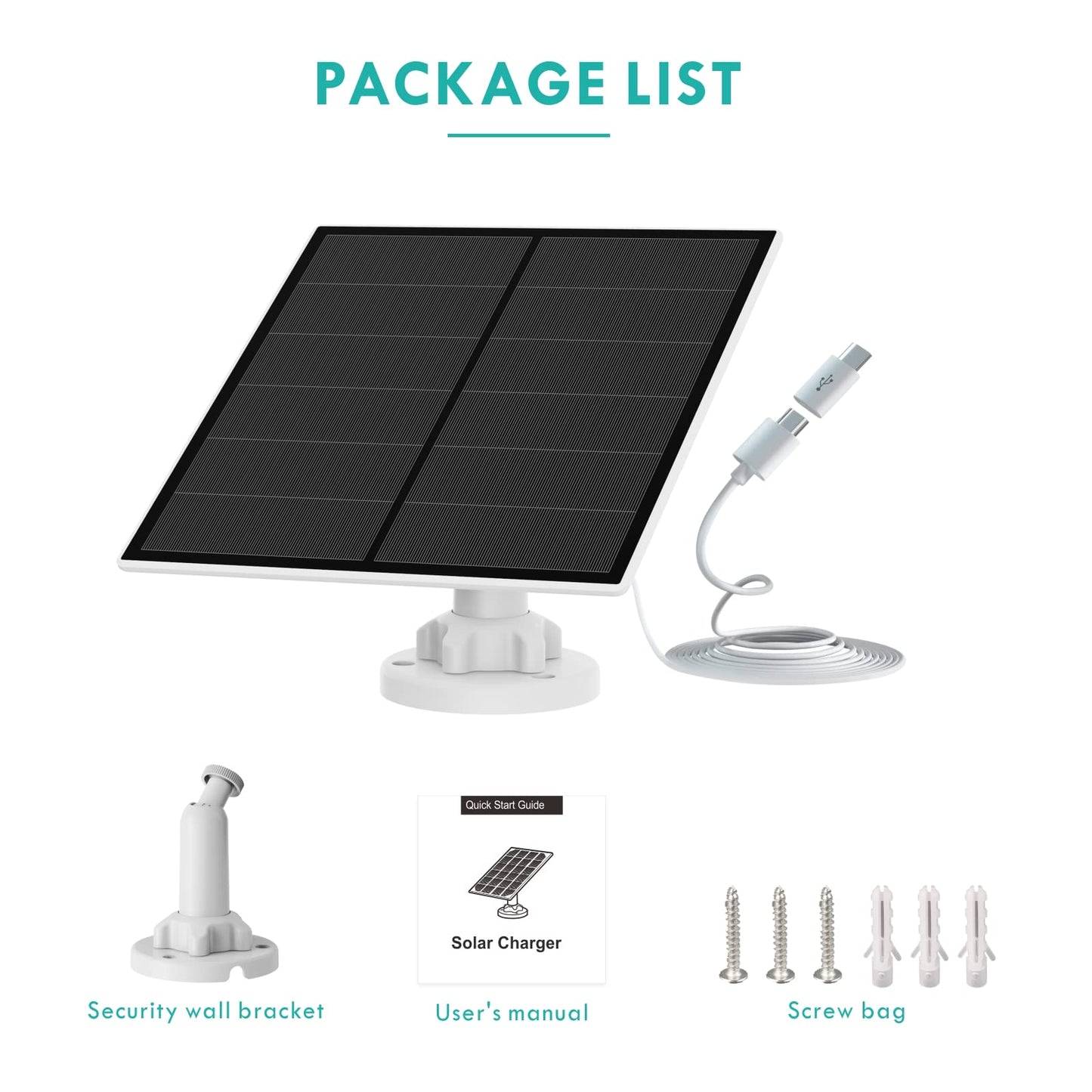 2-Pack 5W Solar Panel for Outdoor Security Camera – 5V USB Charger with 9.8ft Cable, IP65 Waterproof, Adjustable Mount, Compatible with Most Battery Cameras (White)