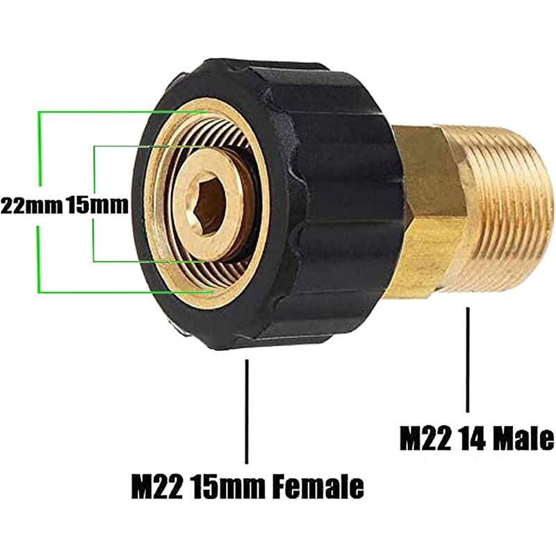 Pressure Washer Connector, M22 X 15Mm Female Thread To M22 X 14Mm Male Thread Quick Connect Pressure Washer Adapter