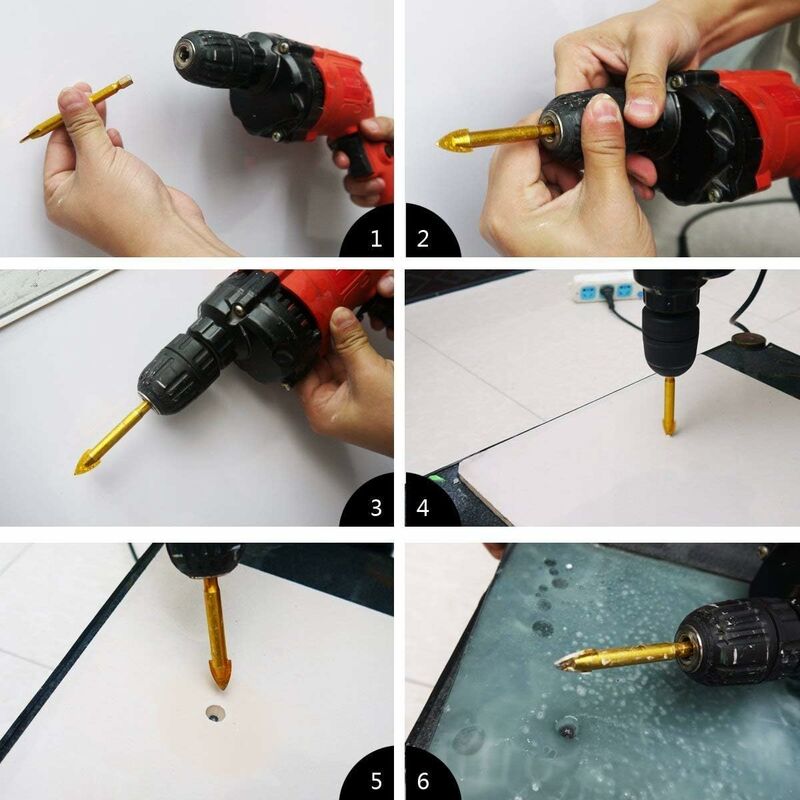Tungsten Steel Glass Ceramic Tile Crystal Drill Bits With Hex Shank Titanium Coated 3Mm 4Mm 5Mm 6Mm 8Mm 10Mm 6 Pack
