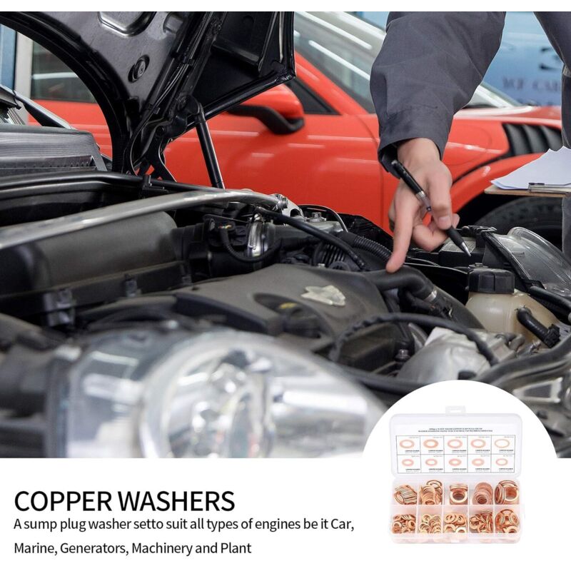 Copper Metal Washers, Gaskets Sealing Ring, Flat Washers, O-Ring With Box For Sealing - 200 pcs/M5 M6 M8 M10 M12 M14
