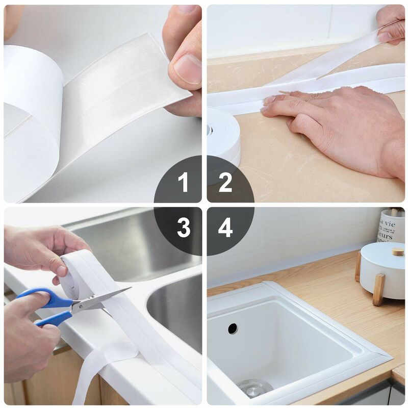 2 ROlls Waterproof Self-Adhesive Sealing Strip, Pvc Adhesive Tape For Wall, Shower, Toilet, Kitchen, Bathroom (White)