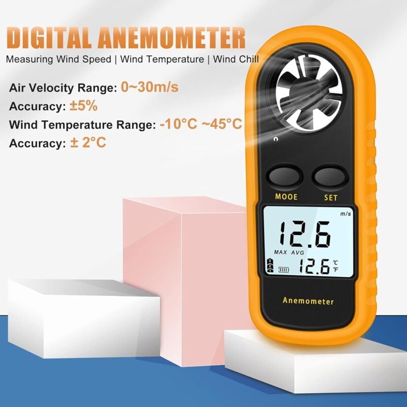 Portable Anemometer High Precision Digital Anemometer (±5%) With Lcd Backlight, Handheld Anemometer For Outdoor, Havc,
