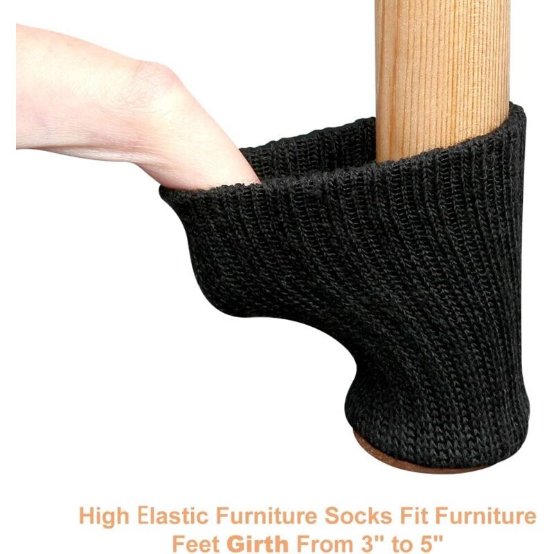 24 pcs Chair Leg Socks, Furniture Leg Caps, Non-Slip Chair Leg Pads For Fits 1"-2" Diameter Chair Legs, Black