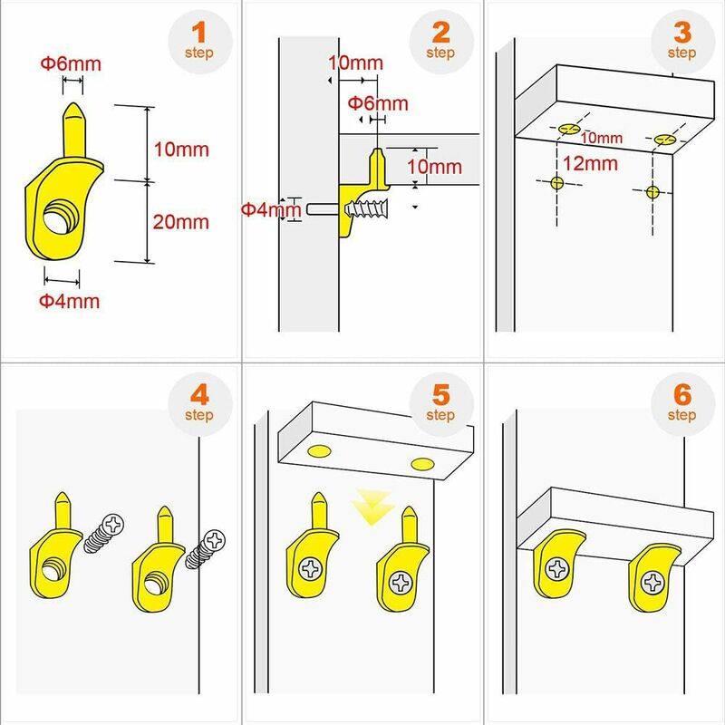 50 pcs 6Mm Nickel Plated Metal Shelf Support Pegs L Shape Corner Brace Bracket For Wood Or Glass Shelf For Furniture