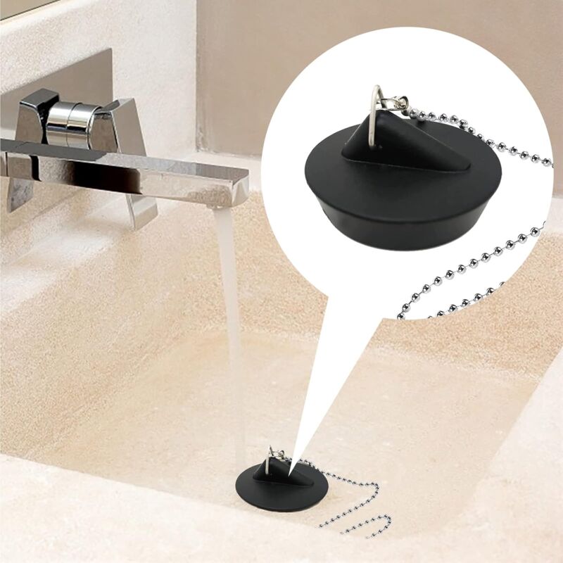 2 Pieces Rubber Sink Plug With Ball Chain Stopper, Universal Stainless Steel Sink Plug With Hook For Kitchen Sink Or