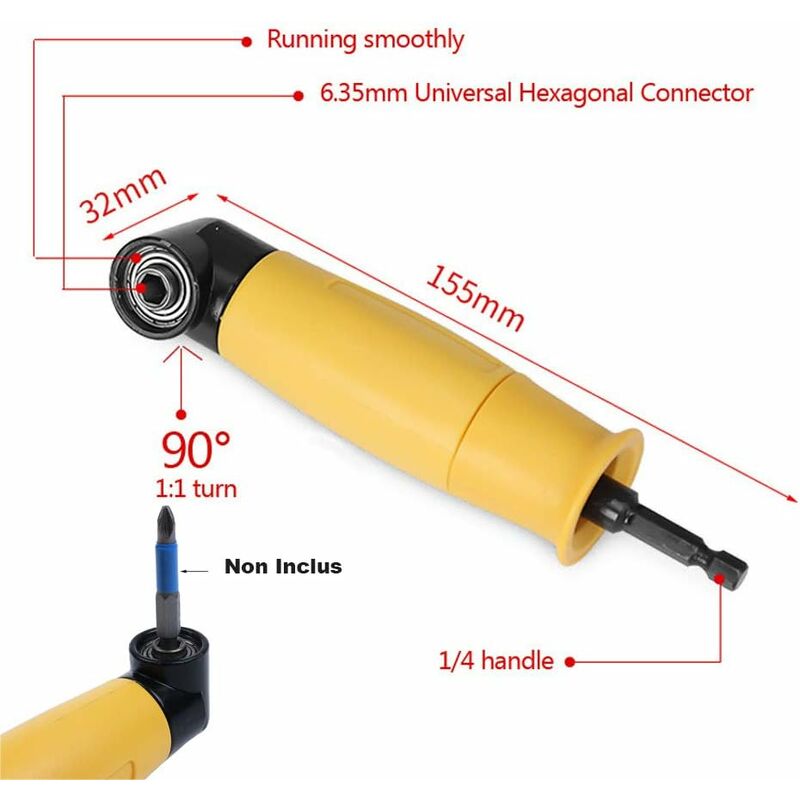 90 Degree Right Angle Drill Adapter Yellow Angle Driver 6.35Mm Hex Shank Driver And Screwdriver Drill Attachment With
