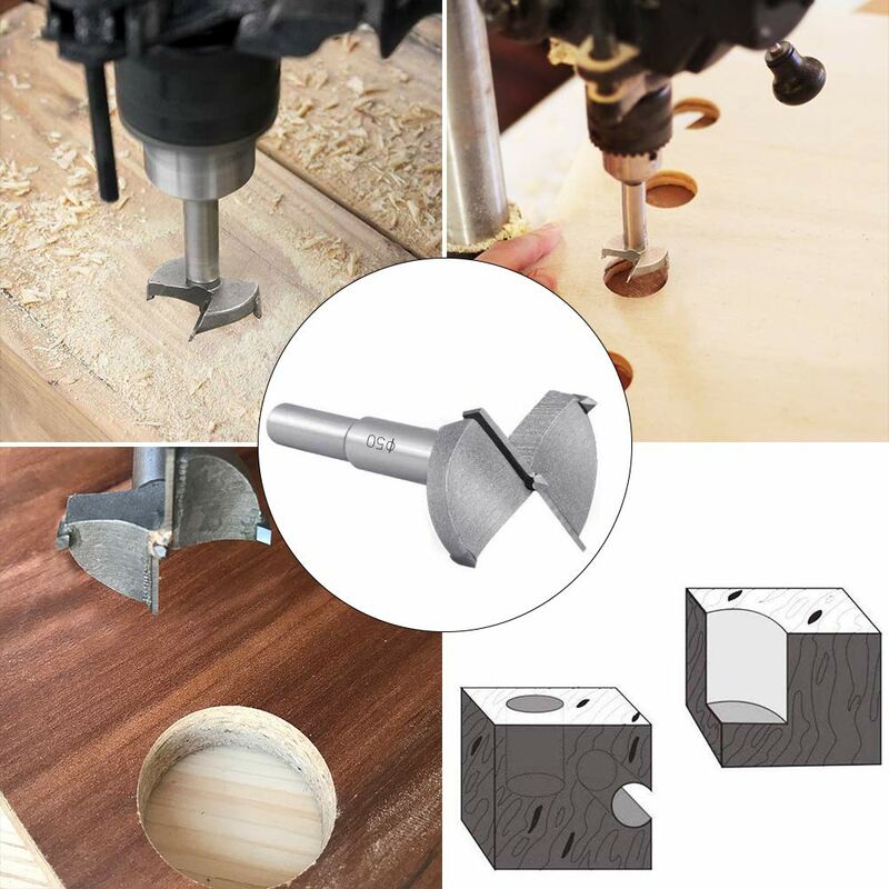 Wood Drill Bits, 50Mm Carbide Wood Cutter, Installing Wooden Spherical Doors, Drawers, Plywood, Quickly Helps You Make