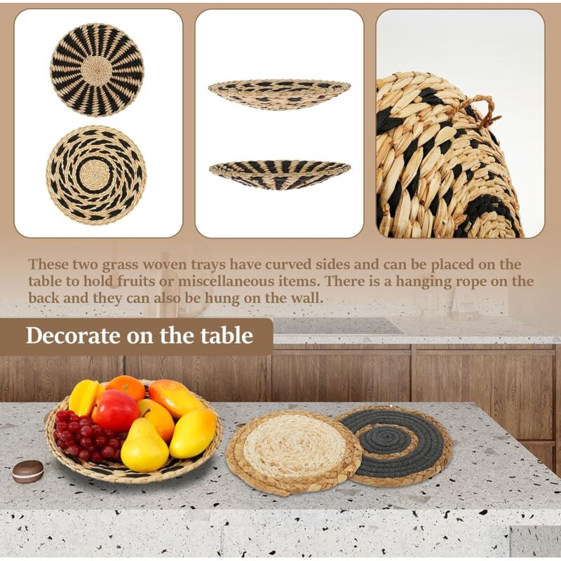 7 pcs Set Handmade Bohemian Wall Hanging Basket Wicker Rattan Wall Decor For Bedroom Dining ROom Office