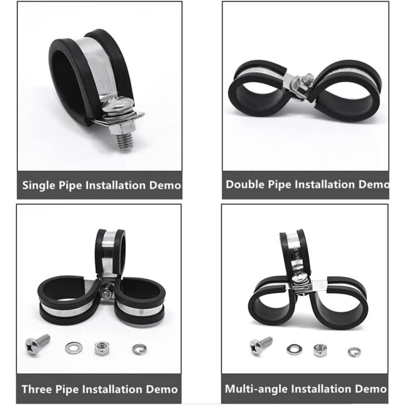 24 pcs 10Mm Stainless Steel Hose Clamps P-Clips Tube Fastener Clips With Rubber Coating For Automotive Electrical Tube