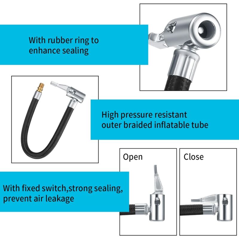 2 Tire Inflator Pump Hose, 35Cm Valve Inflator Tube Bicycle Hose, Car Tire Adapter, Car Air Rubber, Black, One Size