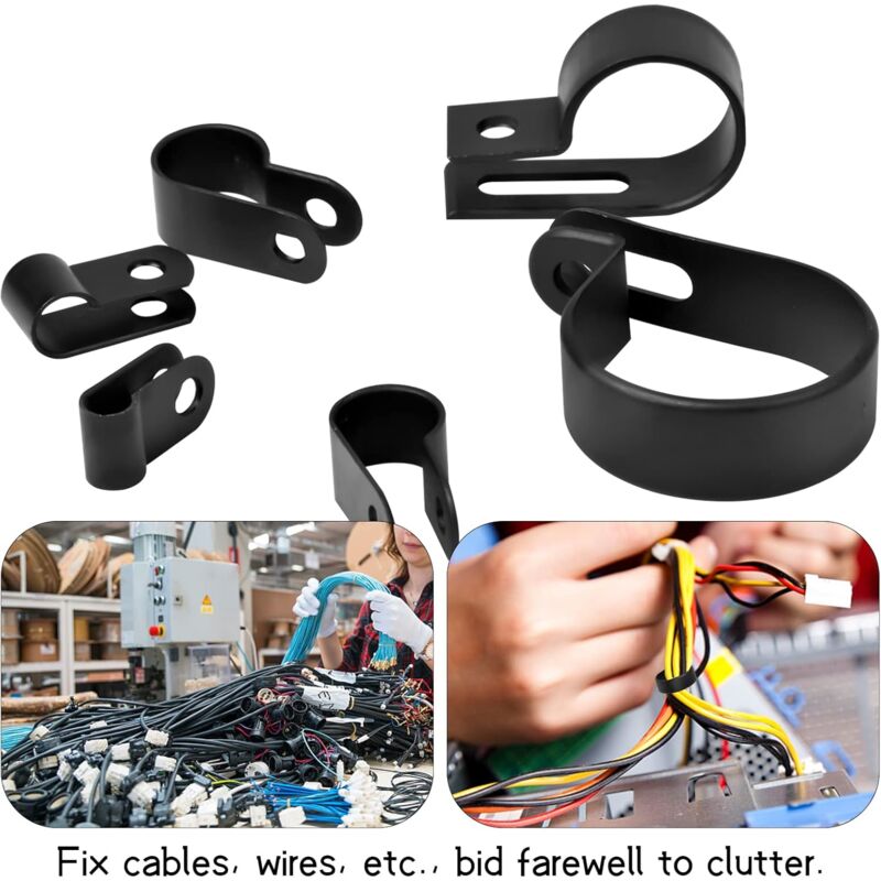 200 pcs Nylon Plastic R Clips Tube Clamps, 6 Sizes 3/16'' 1/4'' 3/8'' 1/2'' 3/4'' 11/8'' Fasteners For Conduit, Cable,