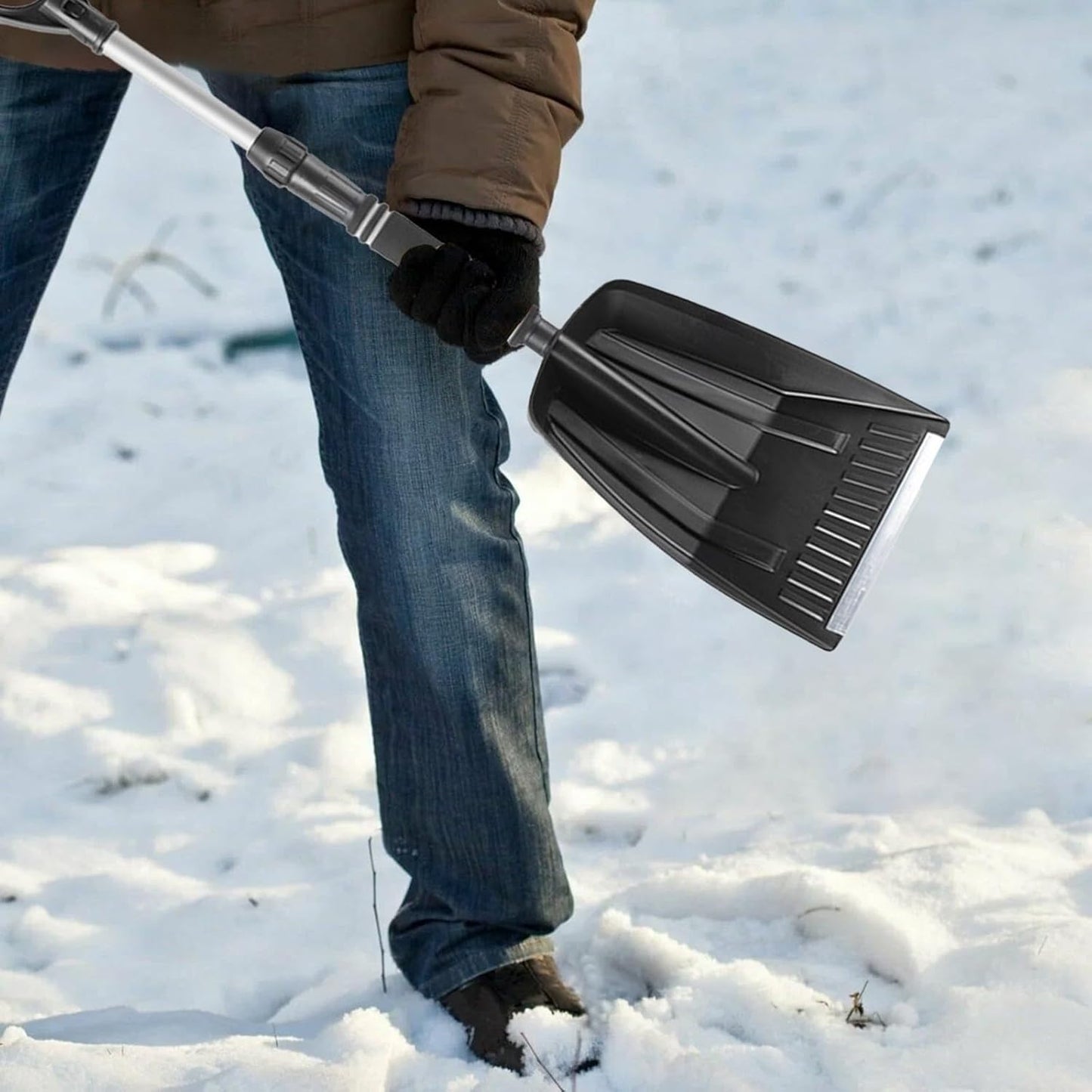 Folding Snow Shovel - Large Capacity | Lightweight & Portable - Wide Snow Clearing Range with Ergonomic D-Shaped Handle and Aluminum Blade - Snow Shovel for Outdoors, Cars, Gardens, Camping, Driveways(Black)