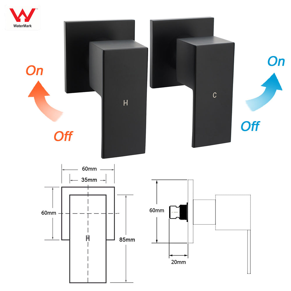 WELS Matt Black 8" Shower Head 3 Modes Handheld Gooseneck Arm Square 2in1 Set Twin Taps