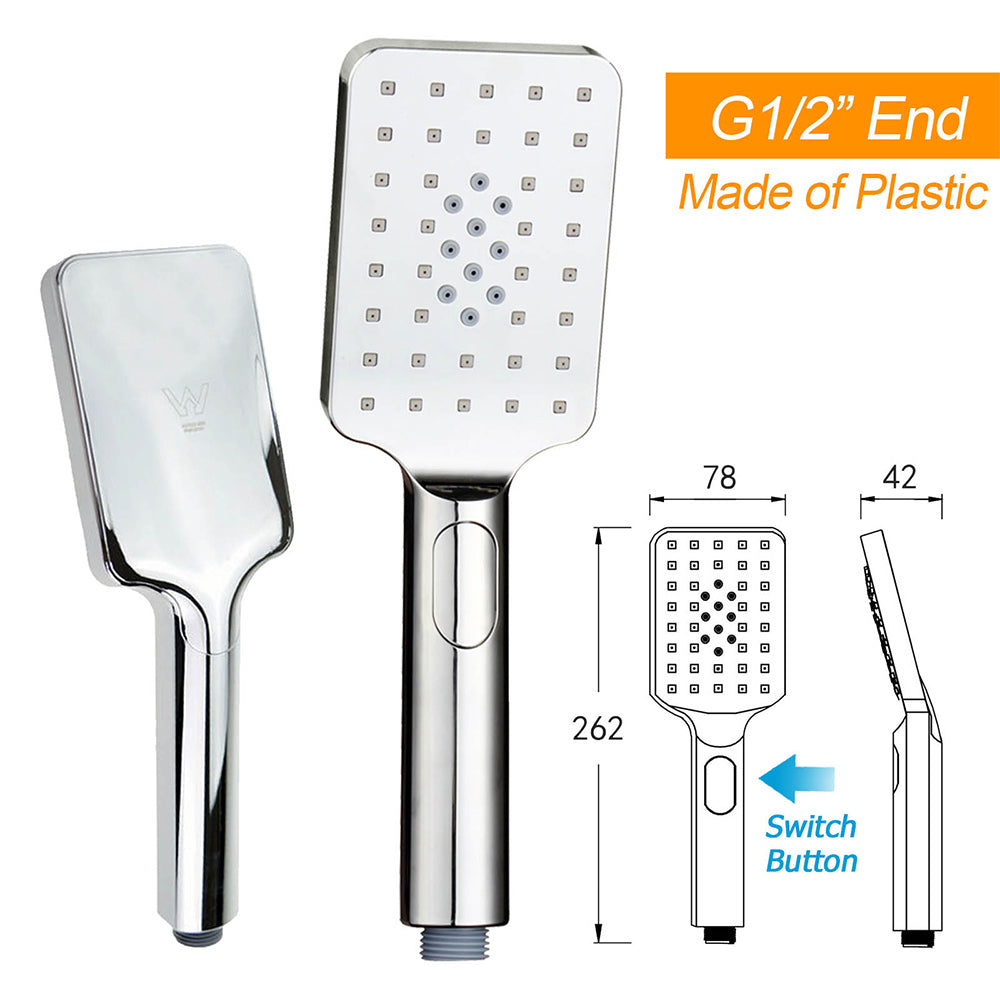 WELS Square Twin Shower Head Chrome 12 inch 3 Mode Handheld Diverter Wall Arm Set