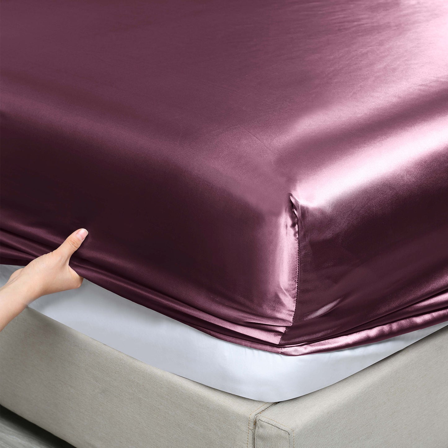 Royal Comfort Satin Sheet Set 4 Piece Fitted Flat Sheet Pillowcases - King - Malaga Wine