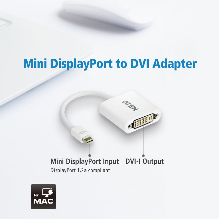ATEN Mini DisplayPort(M) to DVI-D(F) Adapter -Premium series with EMI Shielding