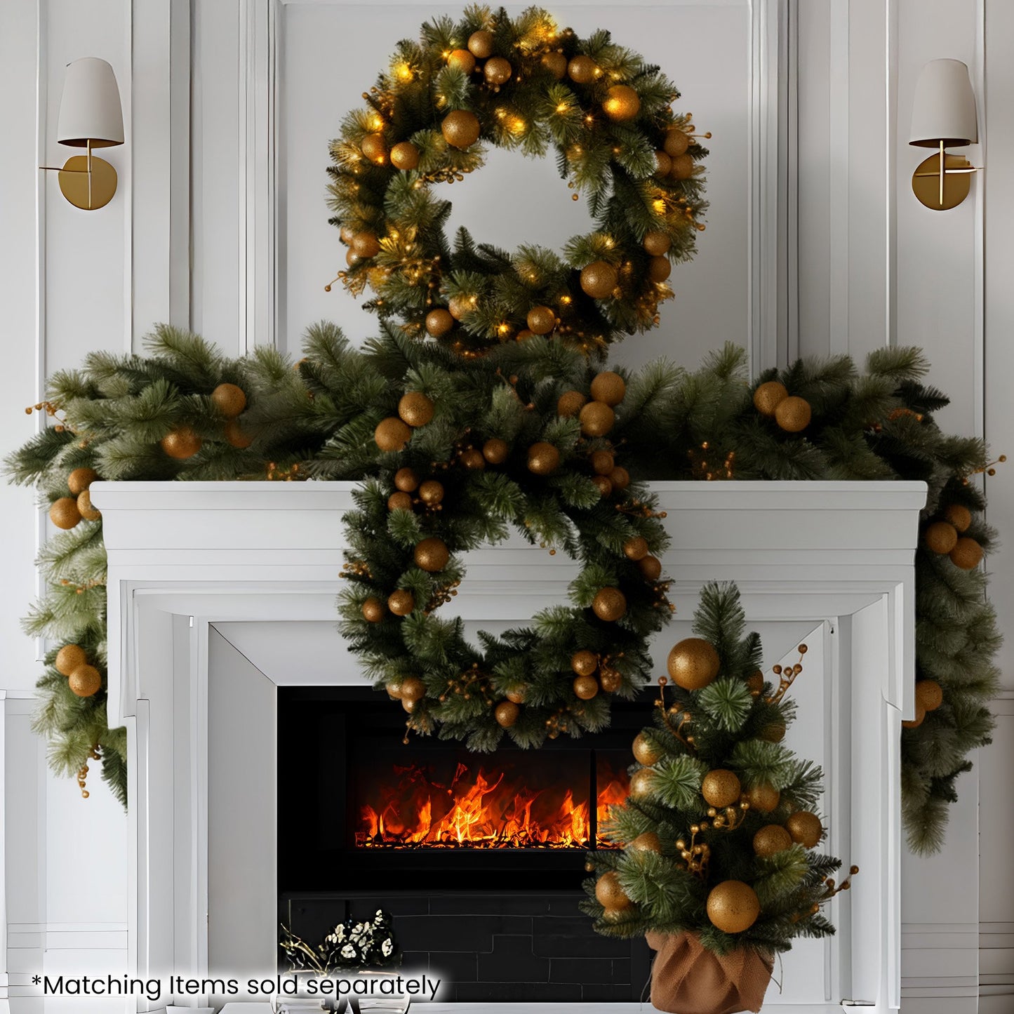 Christabelle 274cm Pre-lit Christmas Garland Gold Baubles Aa Battery Led Lights