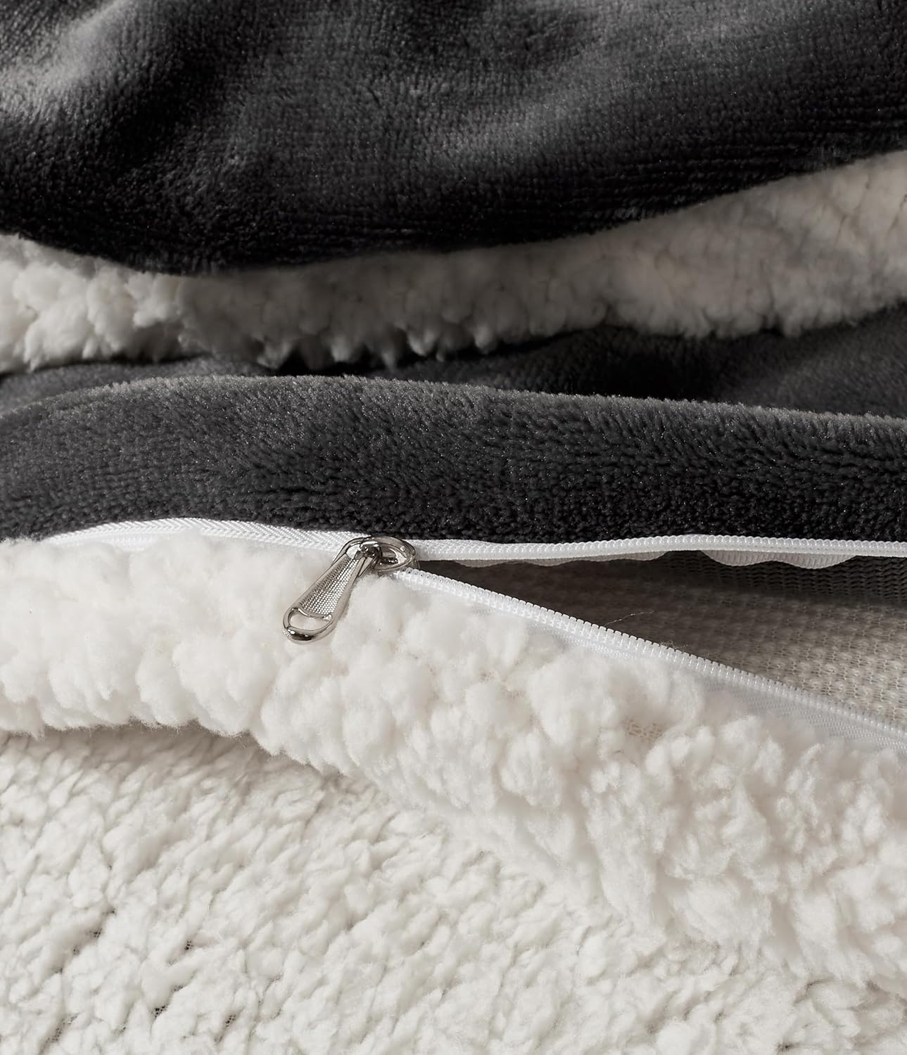 Teddy Sherpa Twin-Pack European Pillowcases - Soft Reversible Velvet & Sherpa Cushion Covers - Machine Washable with Zipper Closure - 65x65cm - Charcoal