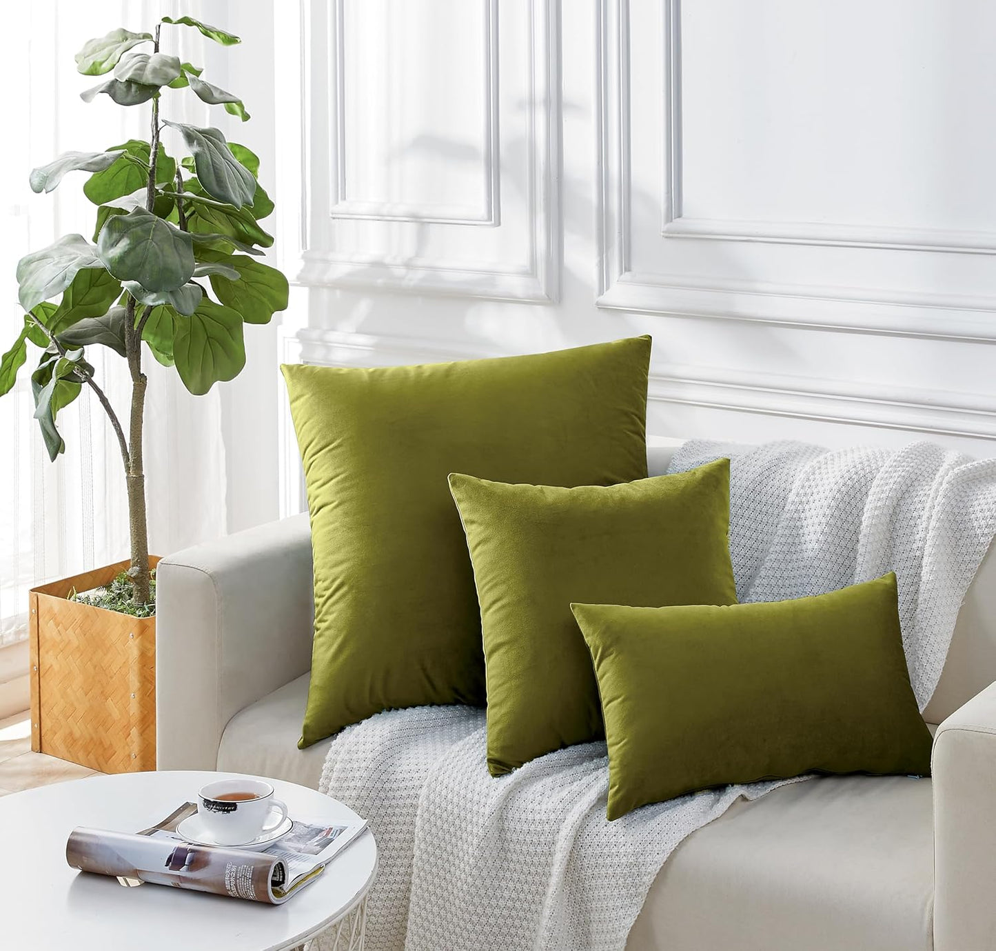 Twin-Pack Velvet Cushion Covers - Soft Microfibre Cushion Covers with Hidden Zipper (Green, 45cm*45cm)