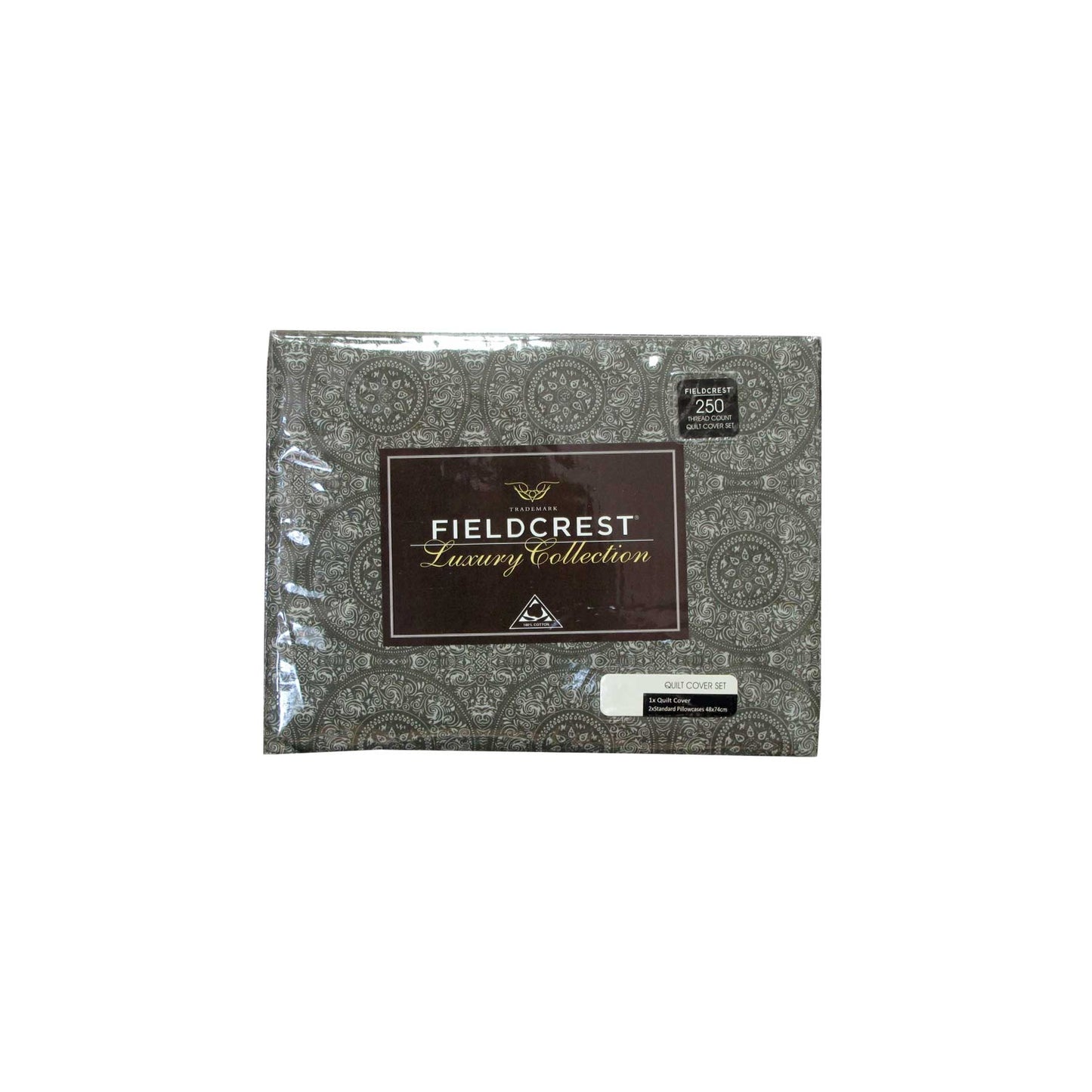 Fieldcrest Cotton Reversible Mandala Charcoal Quilt Cover Set Queen