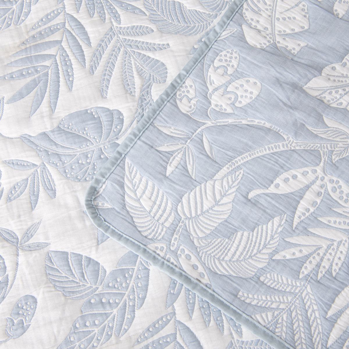 Bianca Laurieton Blue Jacquard Botanical Bedspread Set King Single
