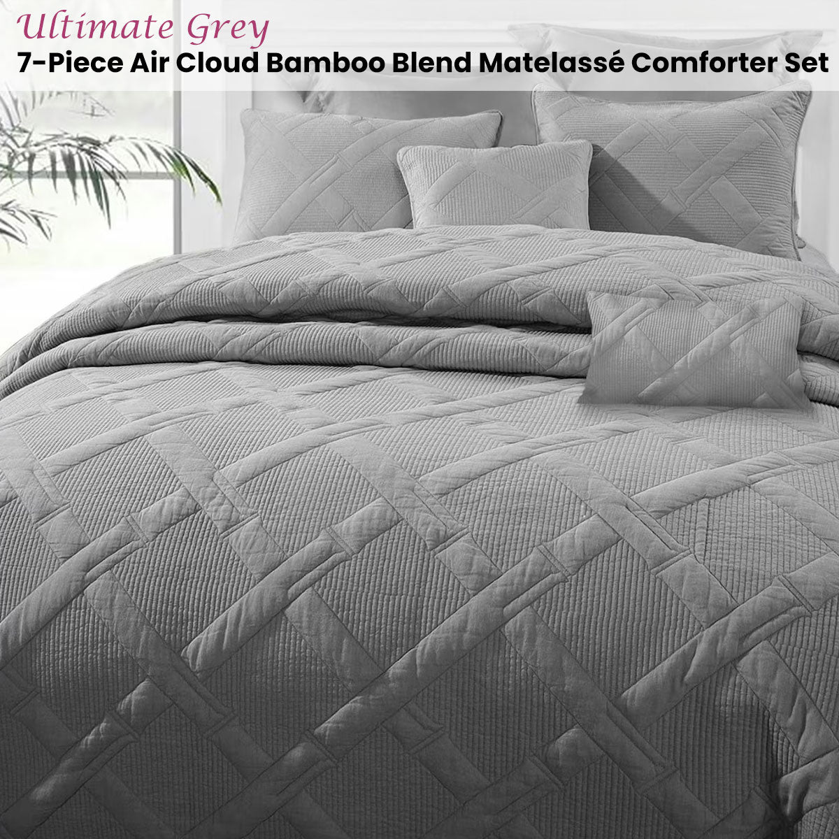 Ramesses Ultimate Grey 7- Piece Air Cloud Bamboo Blend Matelasse Comfort Set King
