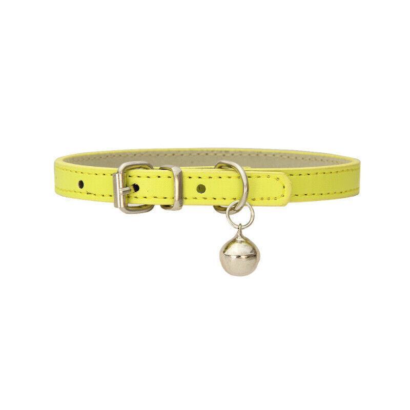 Adjustable PU Leather Cat Collar with Bell Breakaway Buckle 9 Colours - Purple