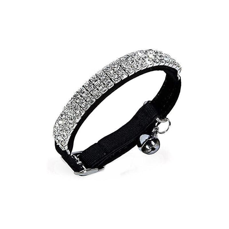 Suede Adjustable Pet Collar with Rhinestone for Cat Puppy 5 Colours Quick Release - Pink