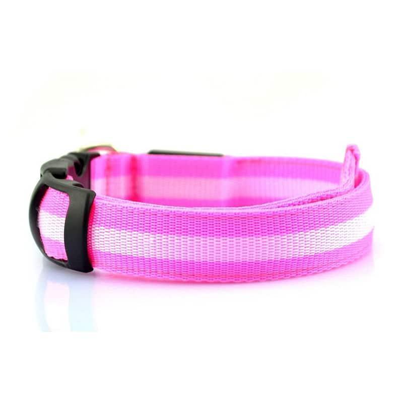 L Size USB Rechargeable LED Dog Collar Nylon Glow Flashing Light Up Neck Strap - Pink