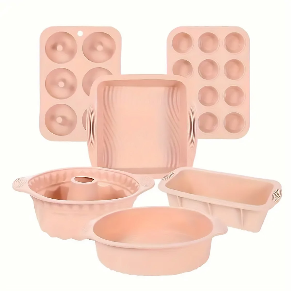 6PCS Silicone Cake Mould Set Baking Pans Nonstick Cupcake Cookie Tools Reusable - Green