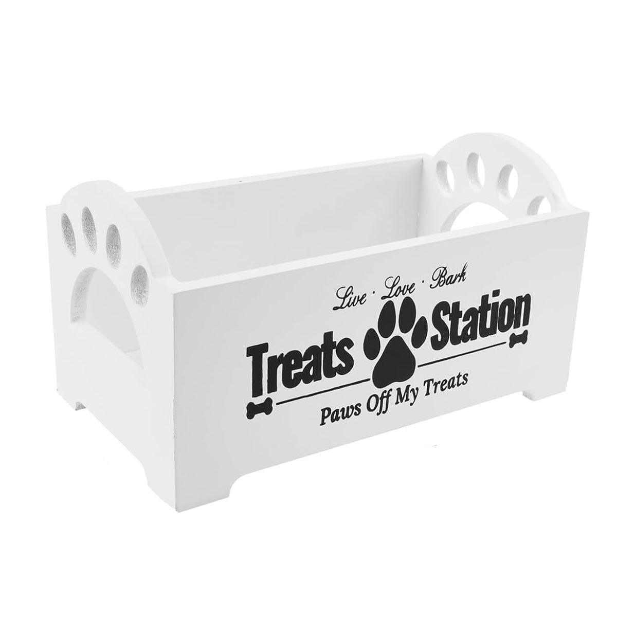 Dog Treat Container Wood Dog Food Storage For Cat Dogs With Paw Print Design - White