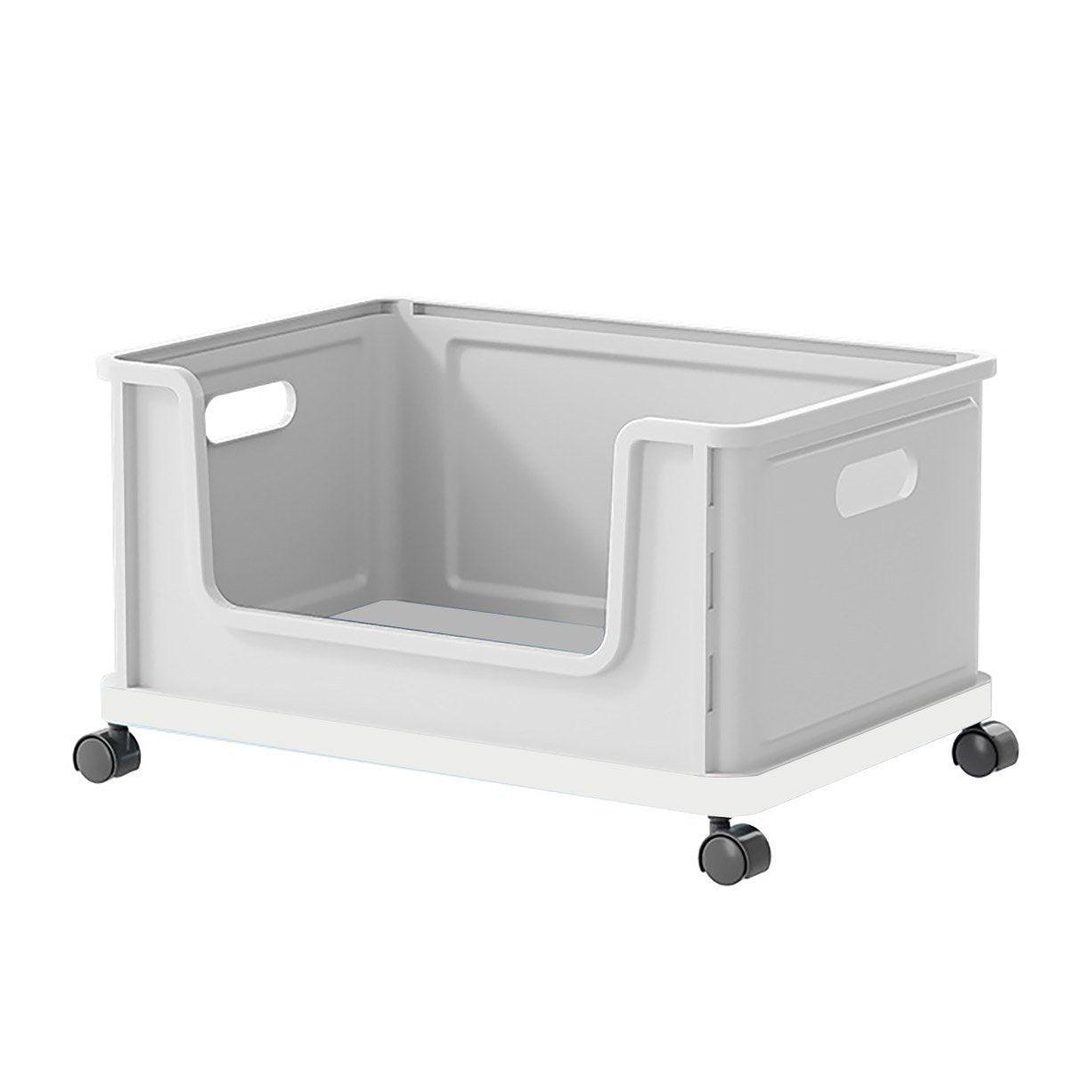 Under Desk Book Storage Box with Wheels Movable Classroom Student Organiser Rack - White