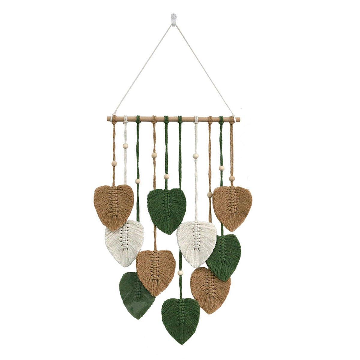 Handmade Braided Cotton Rope Leaves Wall Hanging Home Decoration Ornament - Green