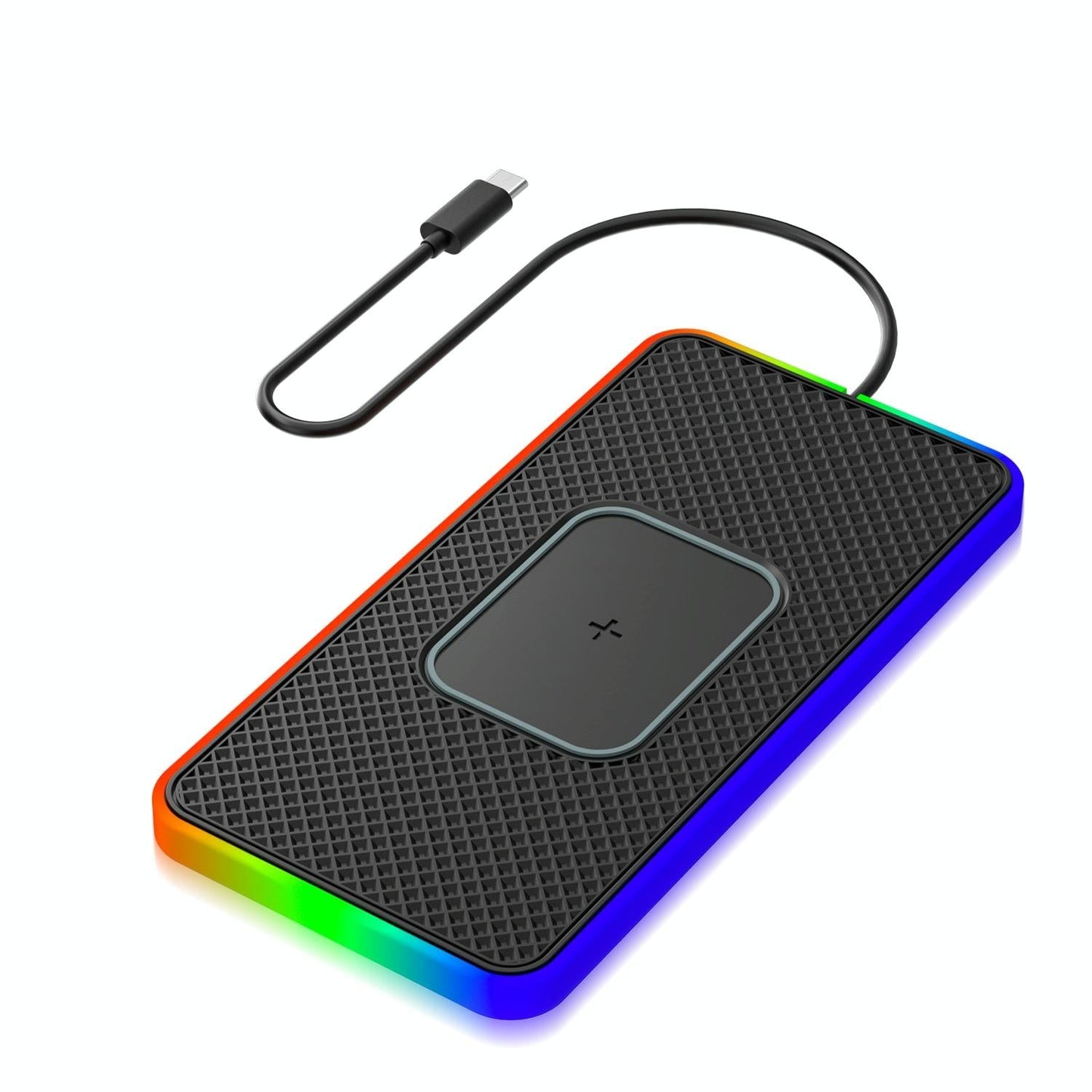 15w 2-in-1 Car Wireless Charger with Non-slip Mat and Colourful Light - 0.3m Usb Cable - Usb Cable 1M