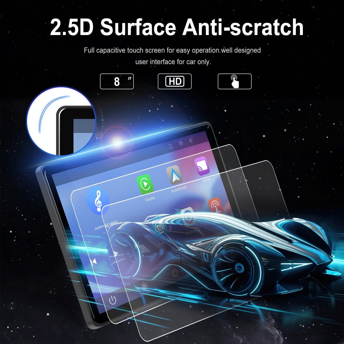 8 Inch Full Touch Car Screen Player - Horizontal / Vertical Carplay / Android Auto - Standard