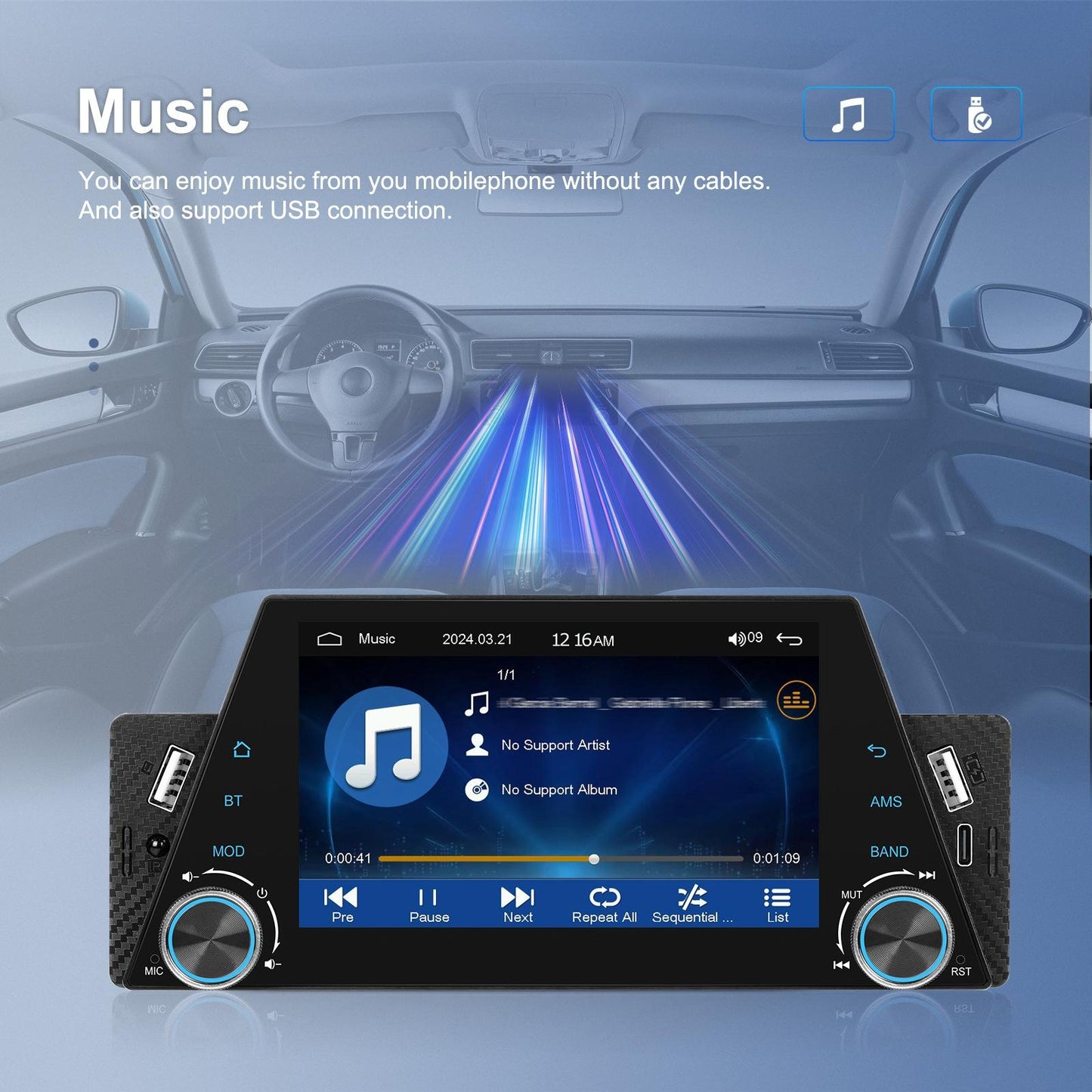 5 Inch Car Multimedia Player - Mirror Link / Steering Wheel Control - Standard