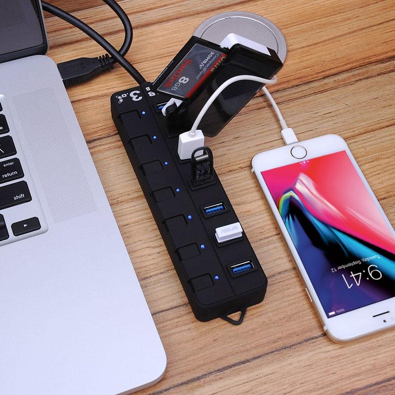 7-Port Usb 3.0 Hub With Individual Switches Black