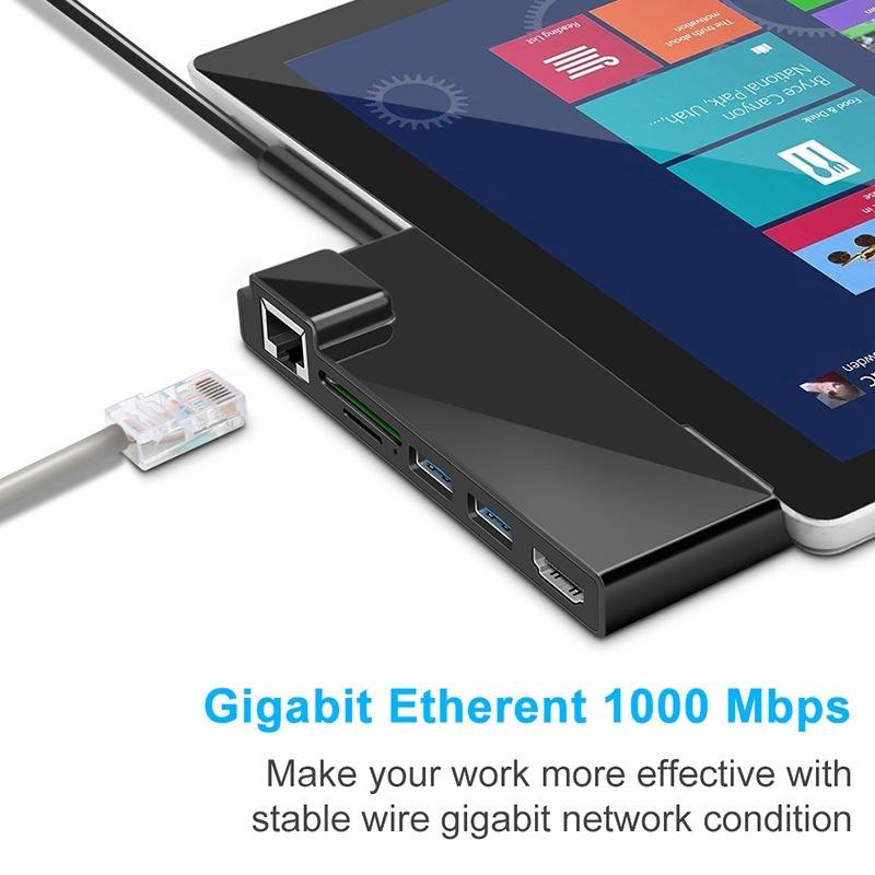 6-In-1 Rj45 / Usb 3.0 / Hdmi / Sd / Tf Hub For Surface Pro 5 / 6