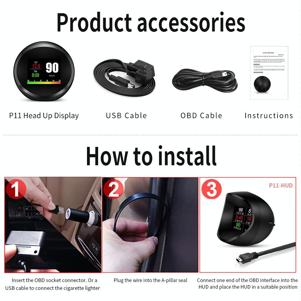 Car Hud Head Up Display Obd2 + Gps Mode Water Temp Speed Voltage Fuel Speed Alarm