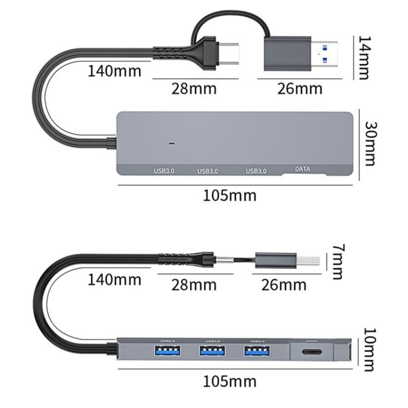 Usb / Type-C Hub Adapter 3 Usb 3.0 + Type-C Ports