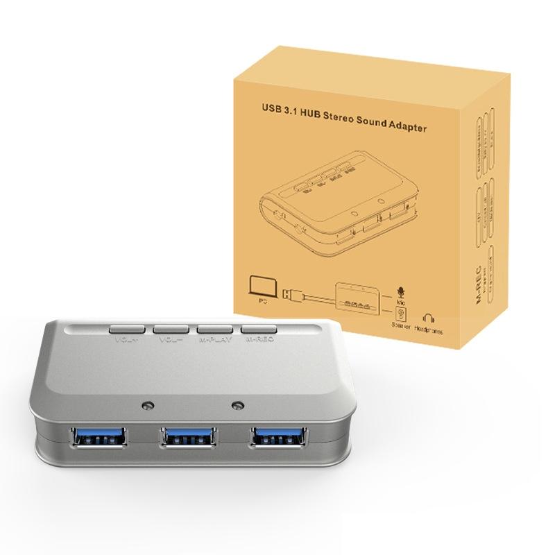 Usb 3.1 Three-Port Hub + 7.1 Voice Changer Sound Card For Ps5 / Ps4 Headset