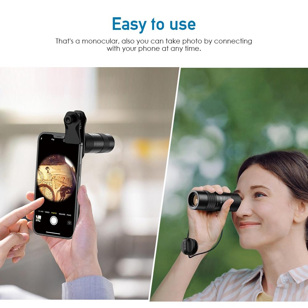 Closest Focus Monocular For Smartphones - 6X Optics Lens - 0.3M - Black