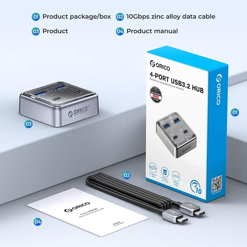 4-Port Usb 3.0 Hub Converter Compact Silver