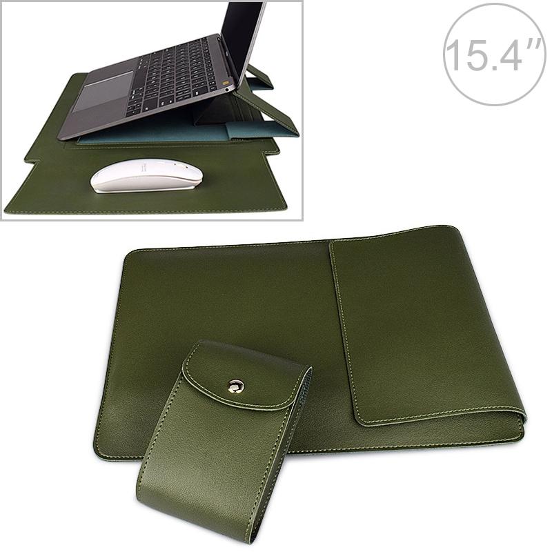15.4 Inch Laptop Sleeve Leather Case with Small Storage Bag - Black