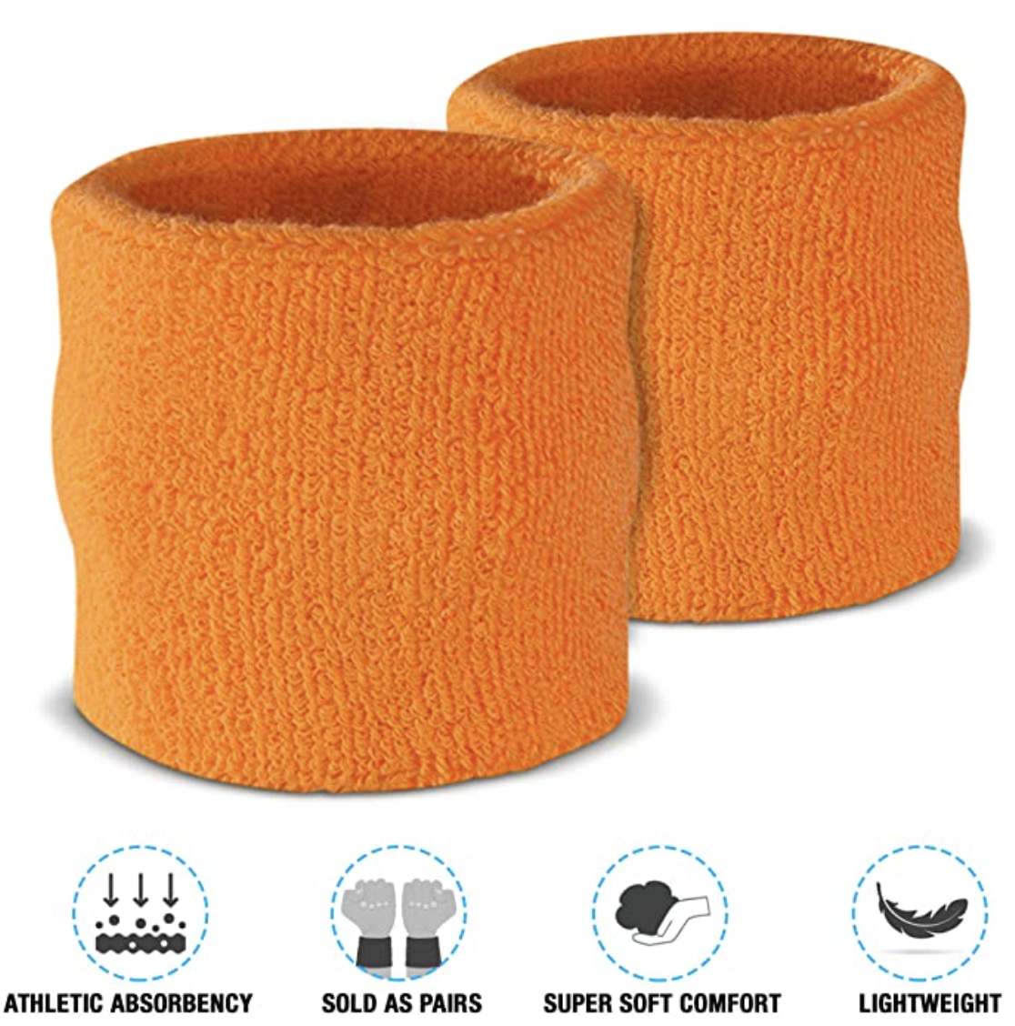 WRISTBAND & HEADBAND SET Tennis Terry Towelling Cotton Sweat Band Team Gym - Orange