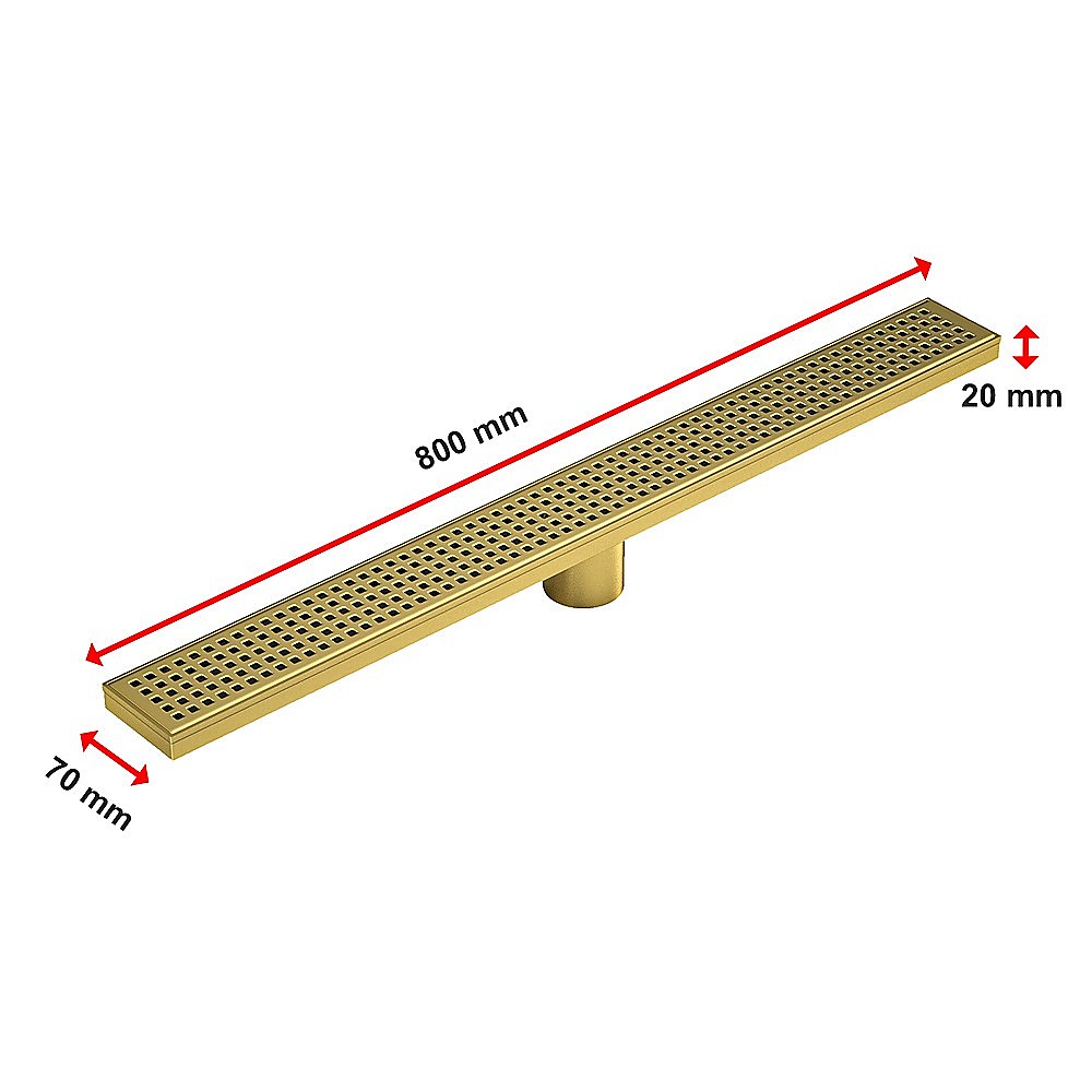 800mm Bathroom Shower Brushed Brass Grate Drain w/ Centre outlet Floor Waste